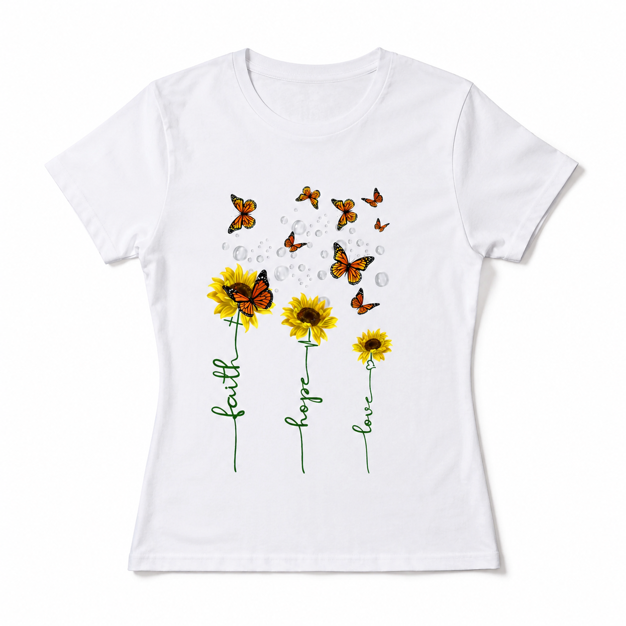 Women's Faith Hope Love Sunflower Heart Graphic T-Shirt Christian Casual Tee