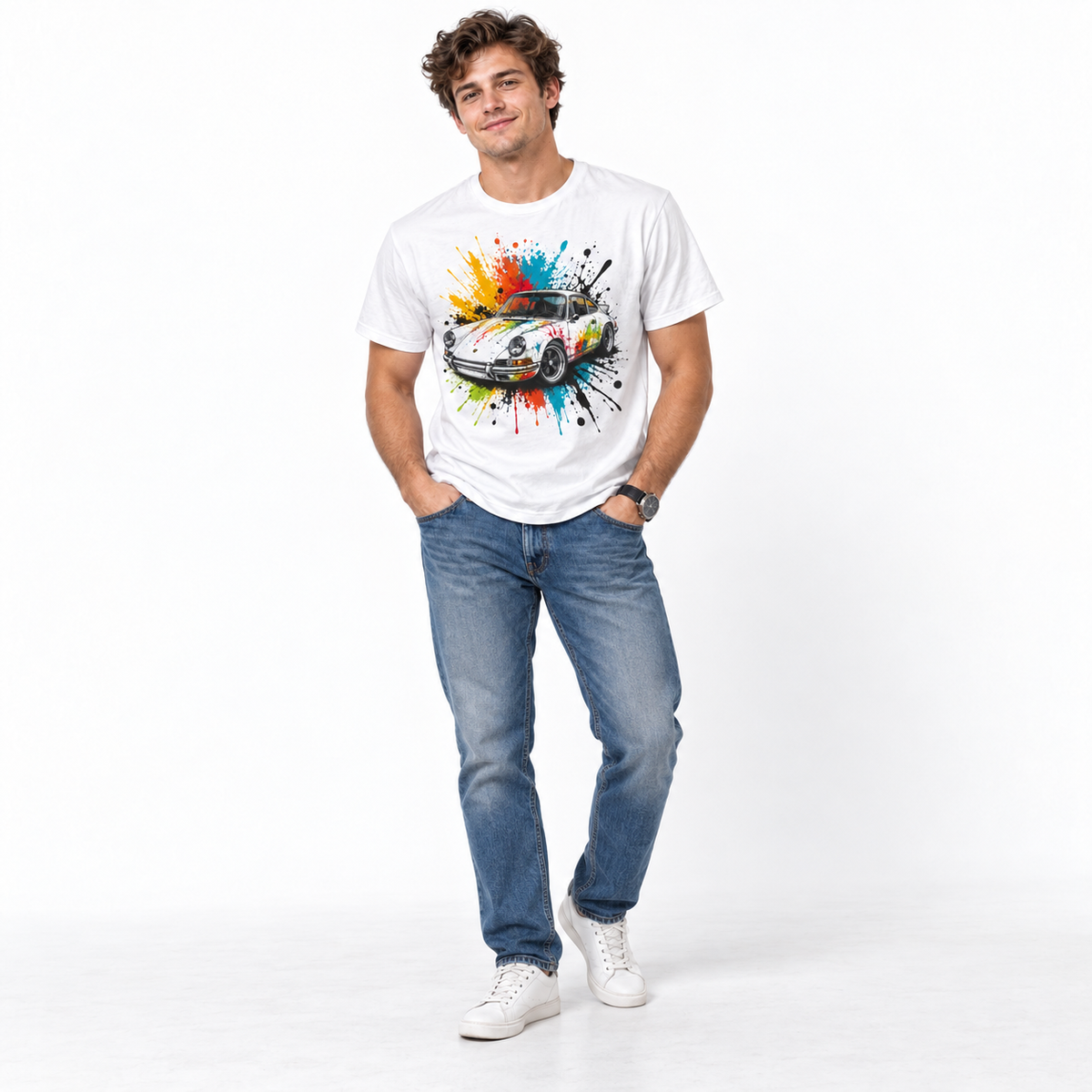 Classic Sports Car Color Splash Retro Automotive Graphic Men's T-Shirt