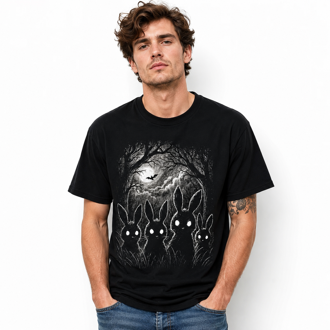 Creepy Rabbits Haunted Forest Gothic Horror Halloween Graphic Men's T-Shirt