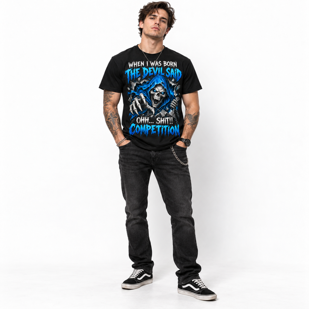 When I Was Born The Devil Said Competition Skull Men's Graphic T-Shirt