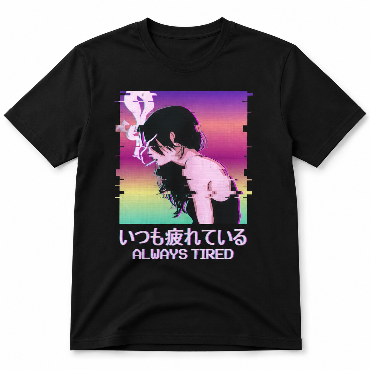 Always Tired Anime Aesthetic Graphic T-Shirt Vaporwave Japanese Tee for Men
