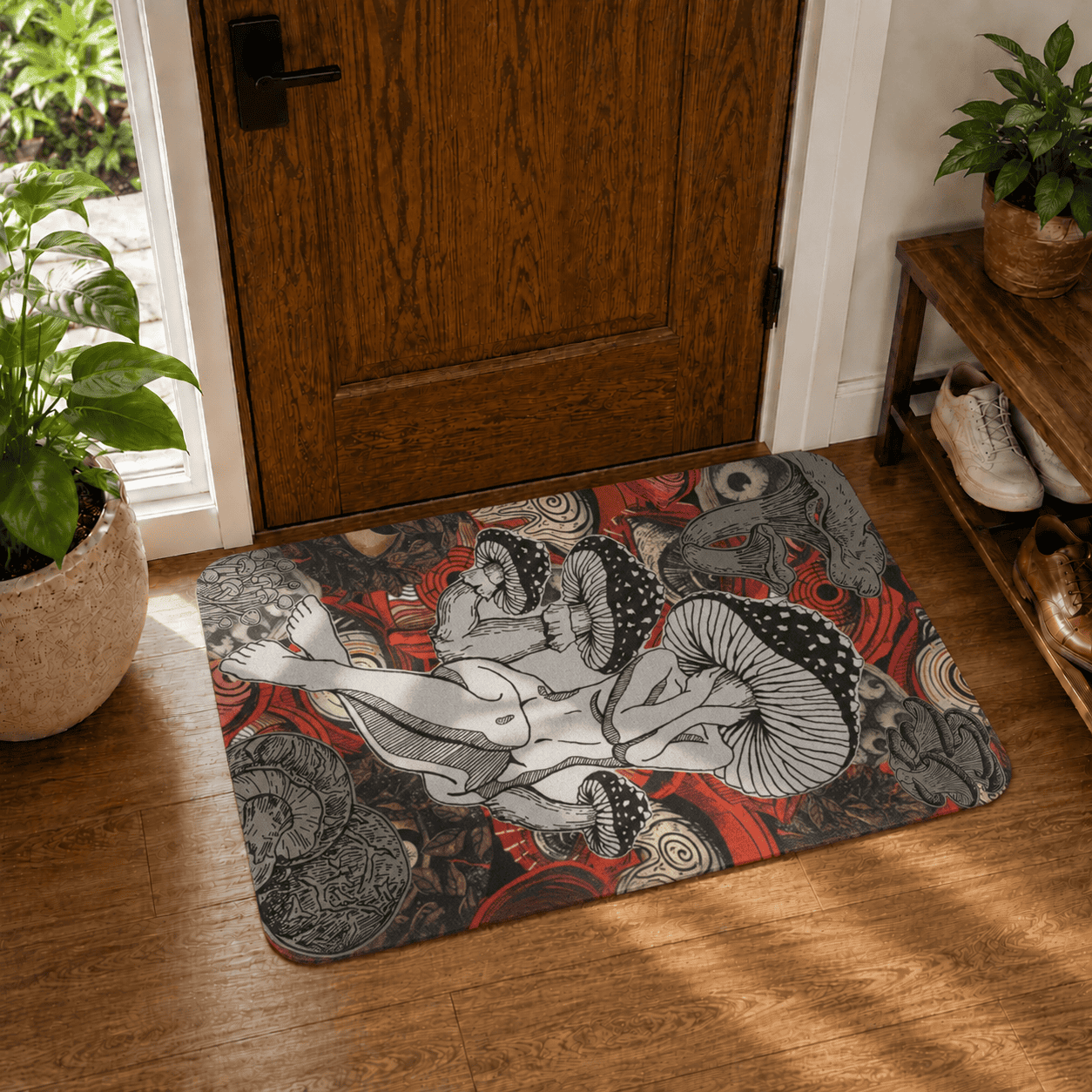 Mushroom Woman Bath Mat Quick Dry Super Absorbent Non Slip Trippy Eyes Decor