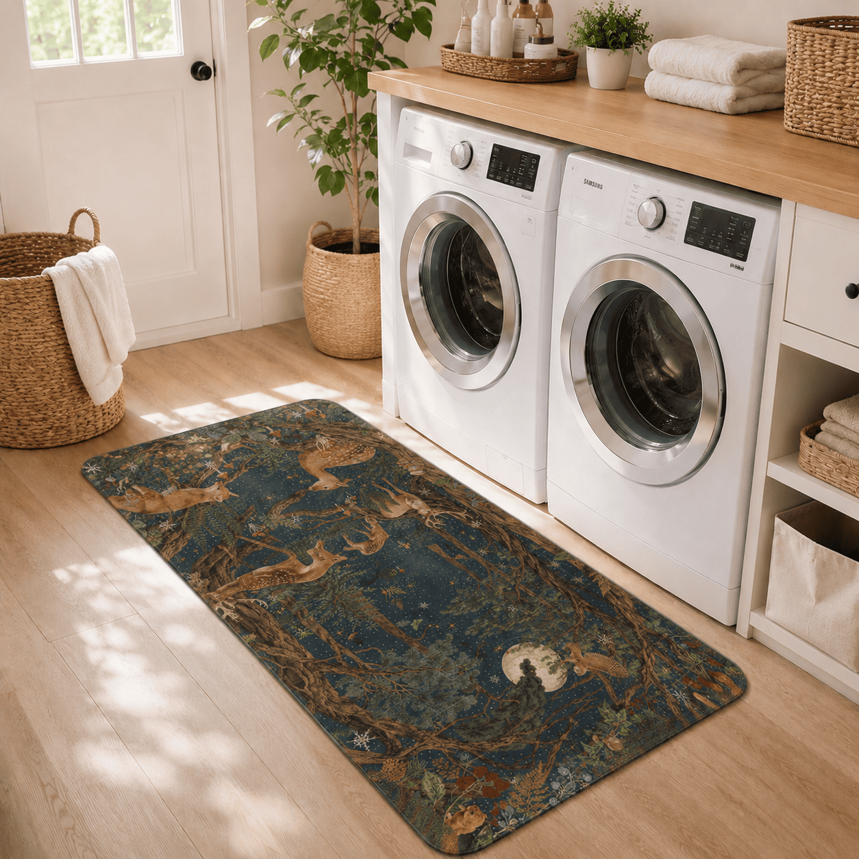 William Morris Woodland Bath Rug Quick Dry Super Absorbent Non Slip Forest Animals