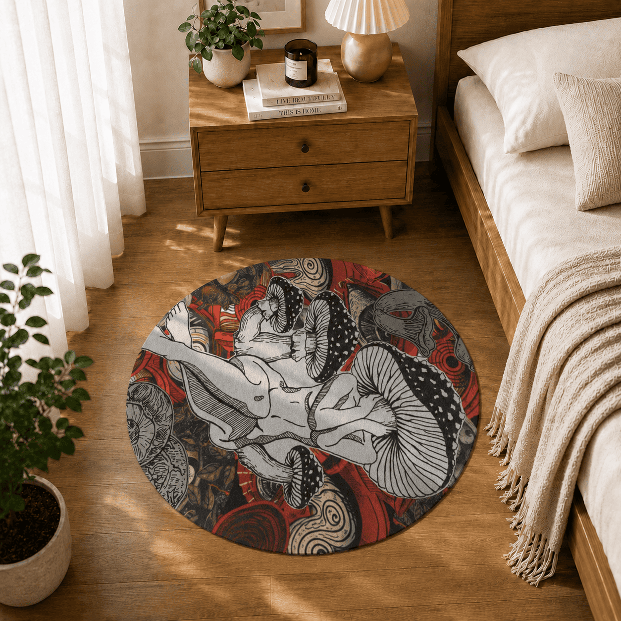 Mushroom Woman Bath Mat Quick Dry Super Absorbent Non Slip Trippy Eyes Decor