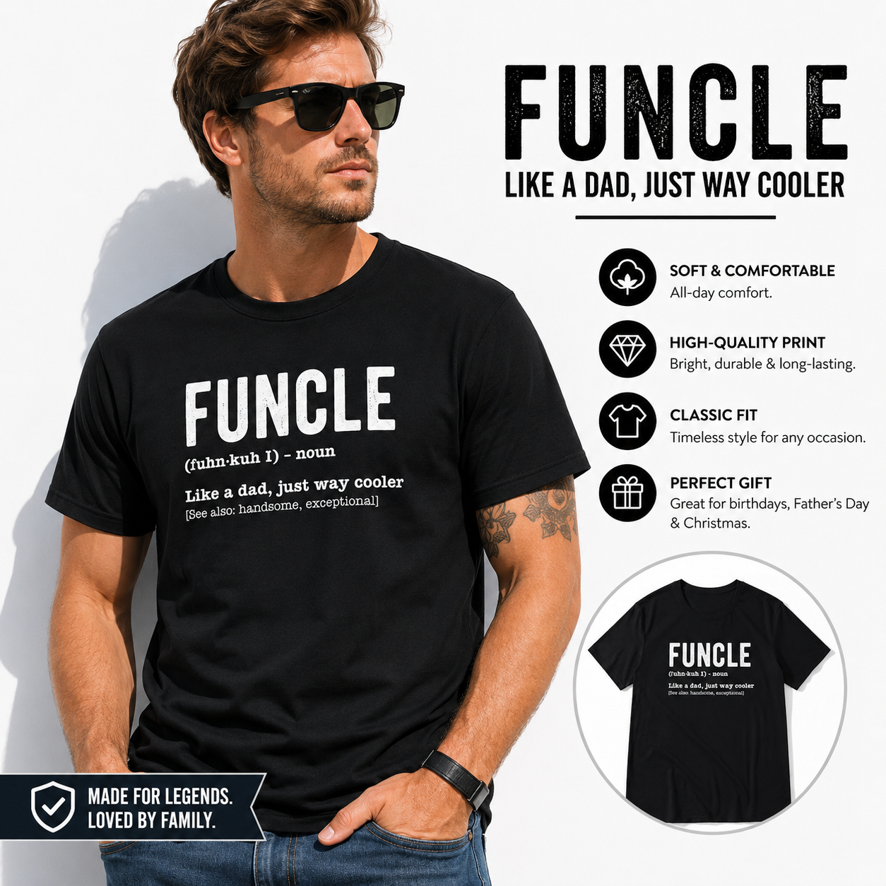 FUNCLE Funny Uncle Definition Graphic T-Shirt Cool Family Gift for Men