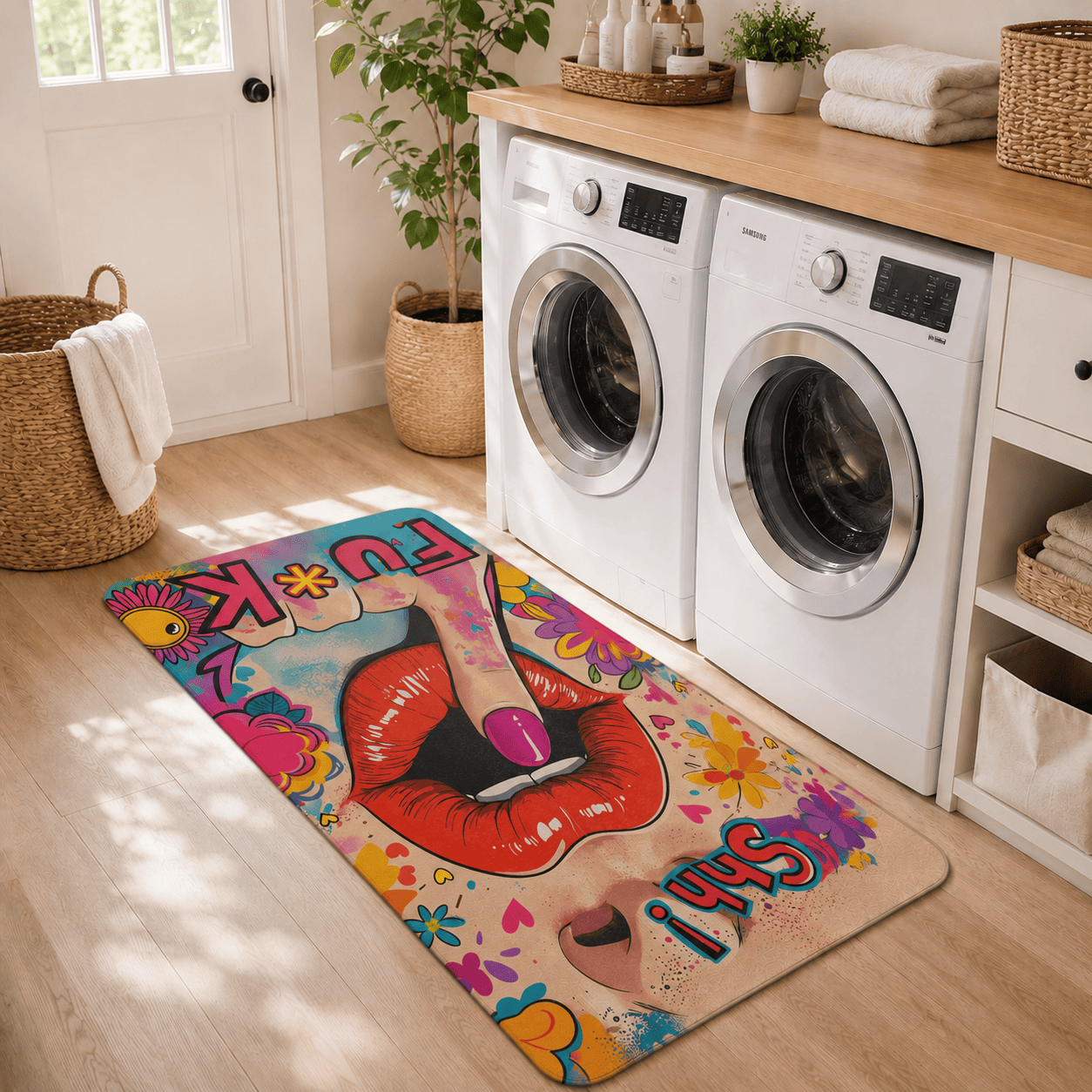 Pop Art Lips Bath Mat Quick Dry Super Absorbent Non Slip Shhh Graphic Decor