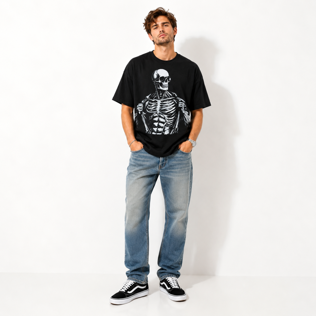 Skeleton Anatomy Graphic T-Shirt Men’s Gothic Horror Streetwear Tee
