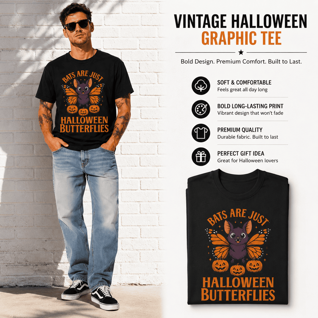 Bats Are Just Halloween Butterflies Cute Bat Pumpkin Men's T-Shirt