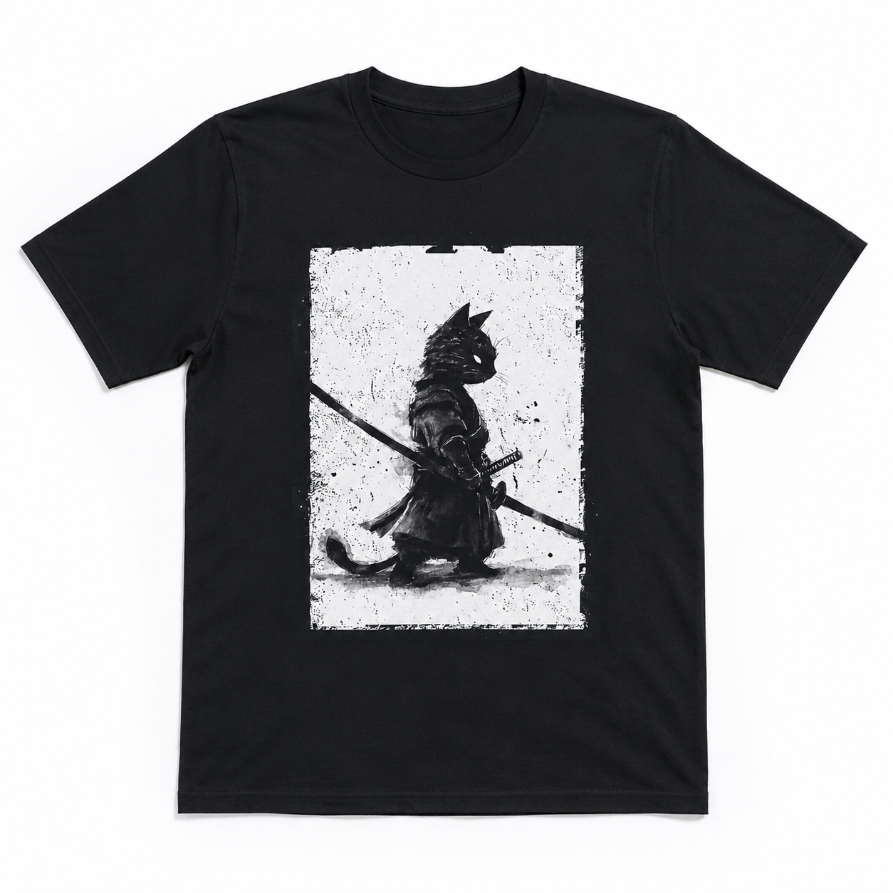Vintage Ukiyo-e Samurai Cat Graphic T-Shirt Japanese Retro Art Tee