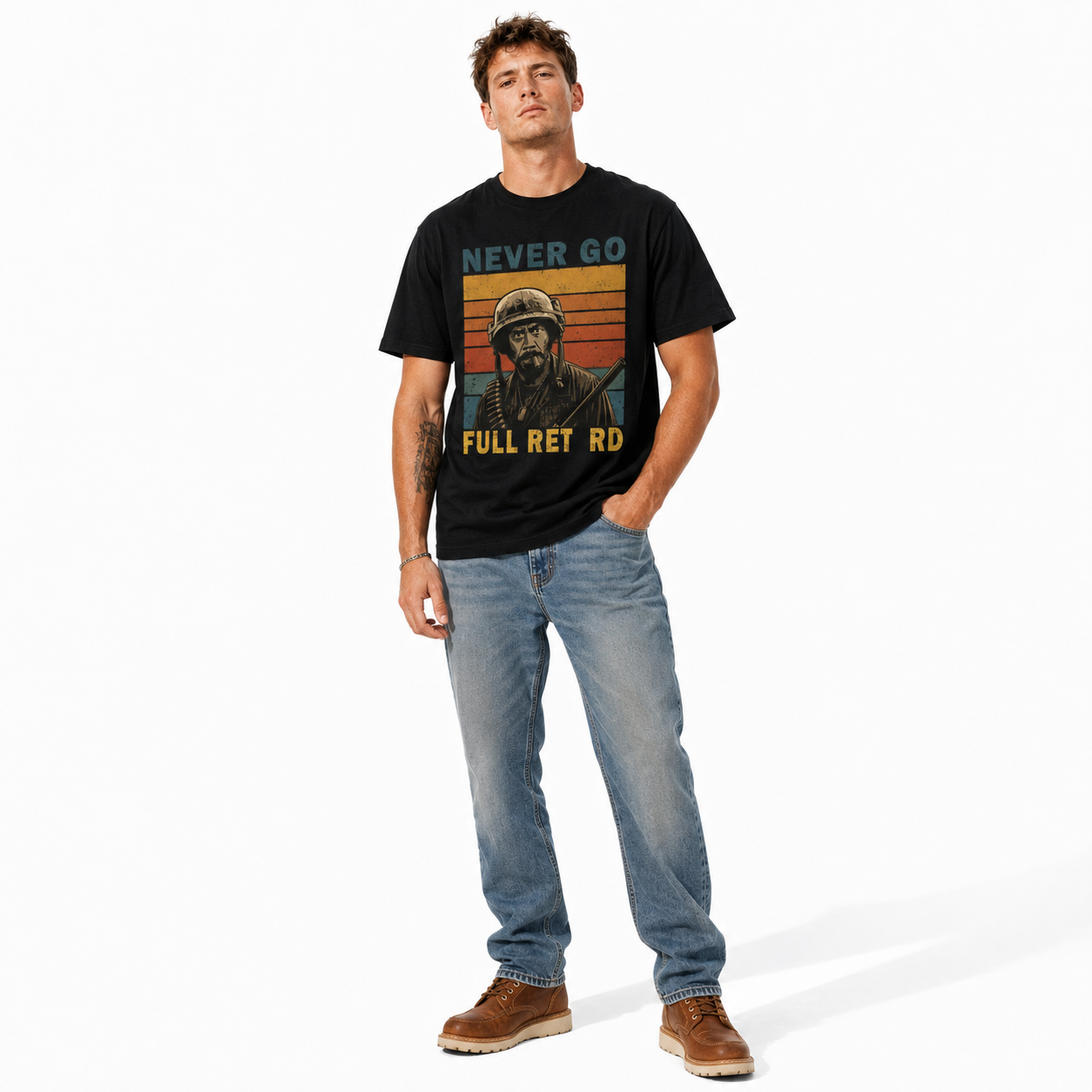 Vintage Never Go Full Retro Funny Movie Meme Graphic T-Shirt for Men
