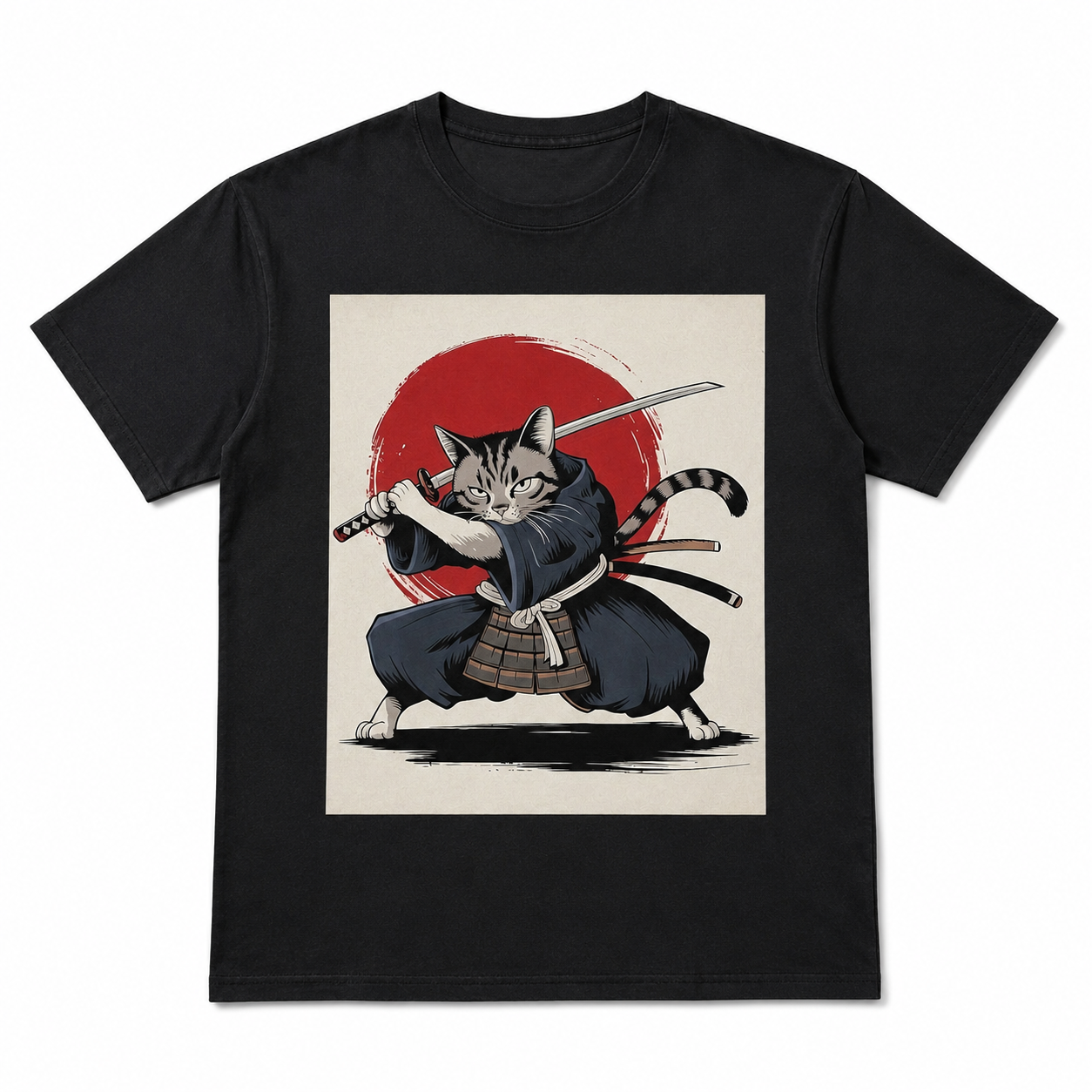 Samurai Cat T Shirt Vintage Ukiyo E Funny Warrior Cat Japanese Graphic Tee