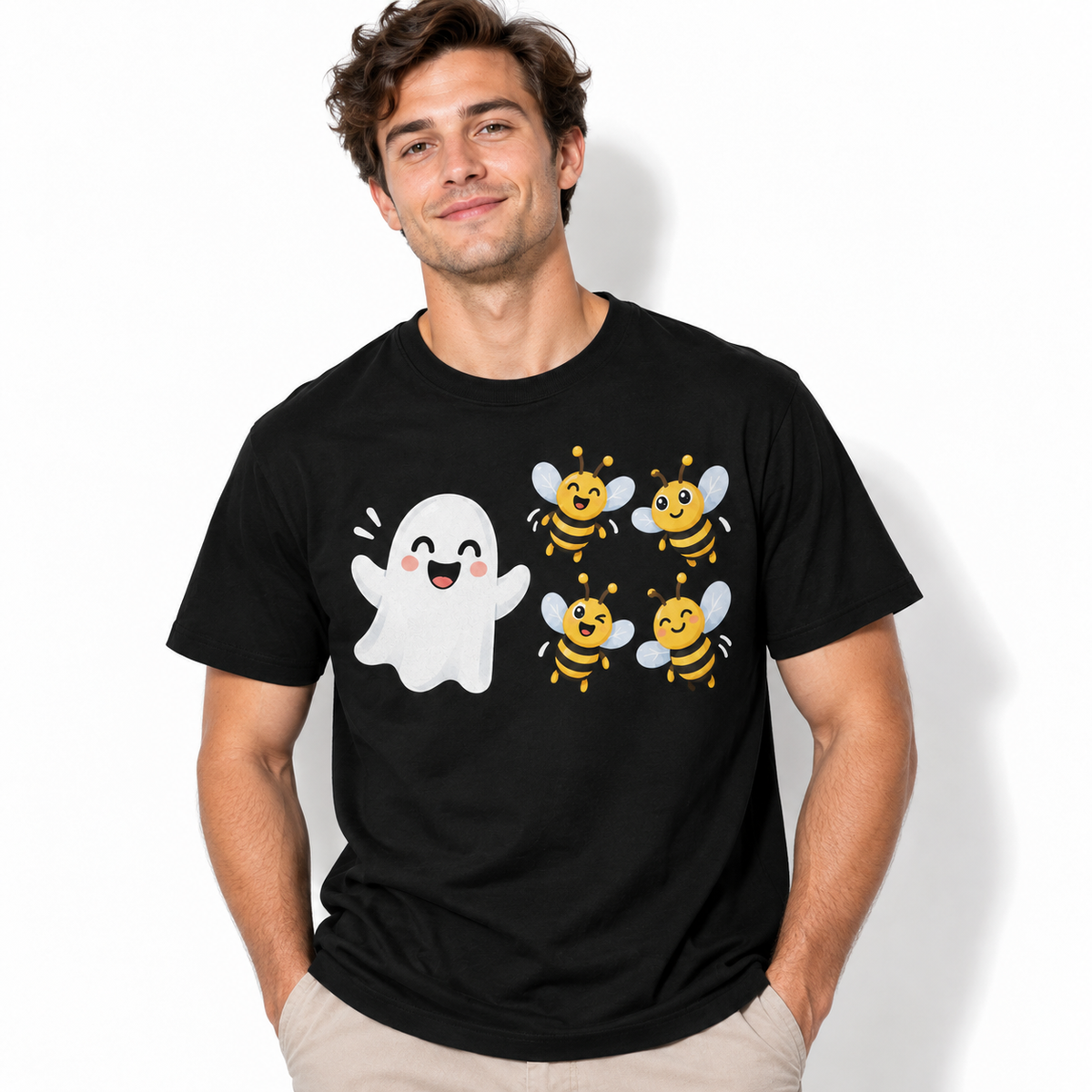 Boo Bees Funny Ghost Bee Rebus Wordplay Graphic Men's T-Shirt