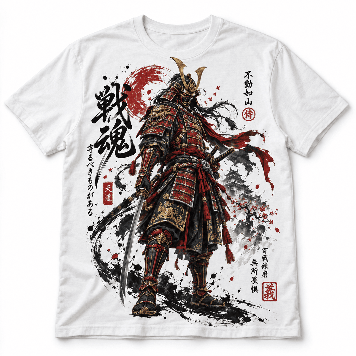 Samurai Warrior Japanese Bushido Katana Ink Art Graphic Men's T-Shirt