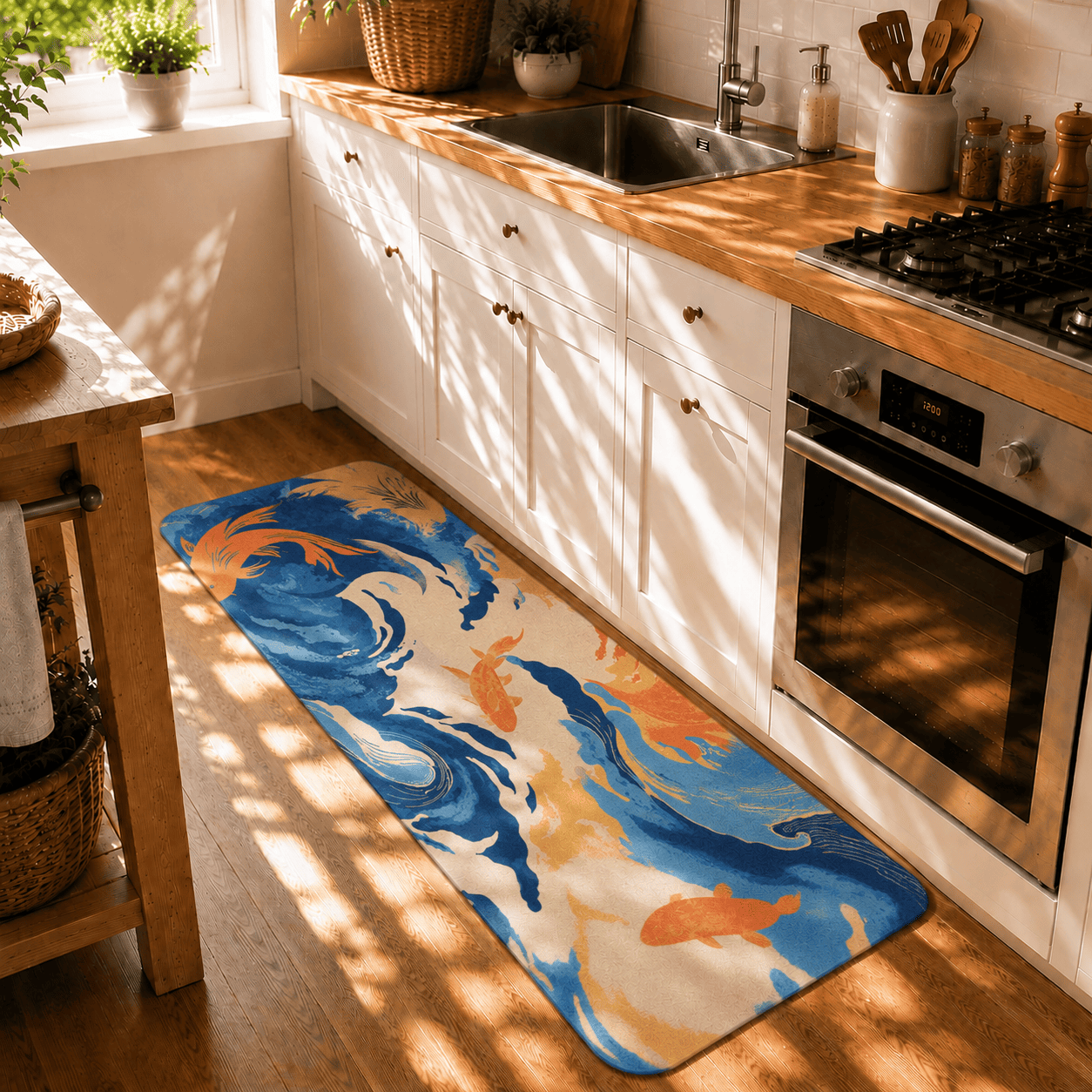 Japanese Koi Door Mat Quick Dry Super Absorbent Non Slip Fish Pattern