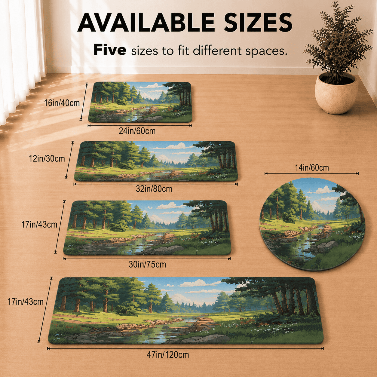 Scenic Forest Laundry Room Mat Quick Dry Super Absorbent Non Slip Nature Decor