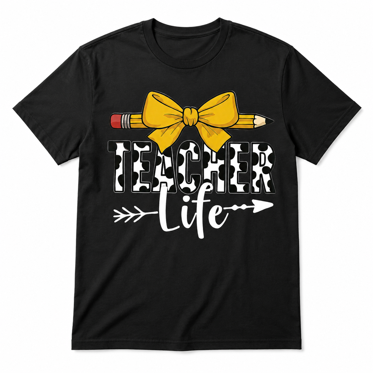 Teacher Life Graphic T-Shirt Cow Print Pencil Bow Tee for Men