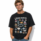 Shark Faces Species Chart Graphic T-Shirt Ocean Marine Life Tee for Men