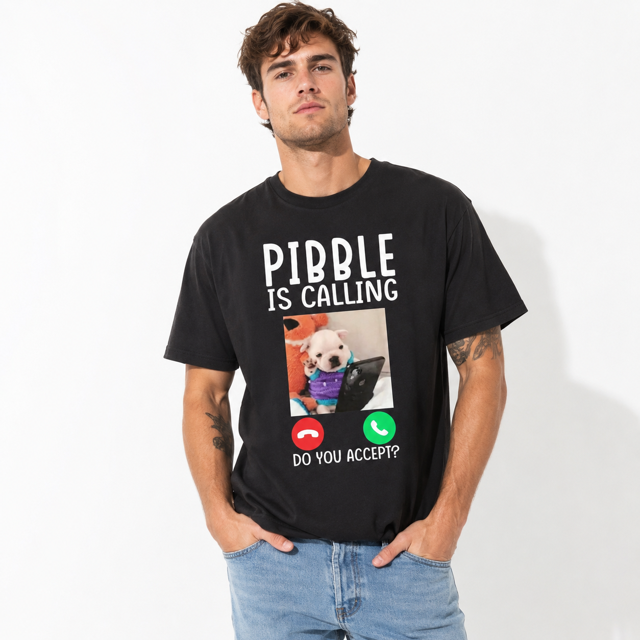 Funny Pibble Is Calling Dog Lover Meme Graphic T-Shirt for Men