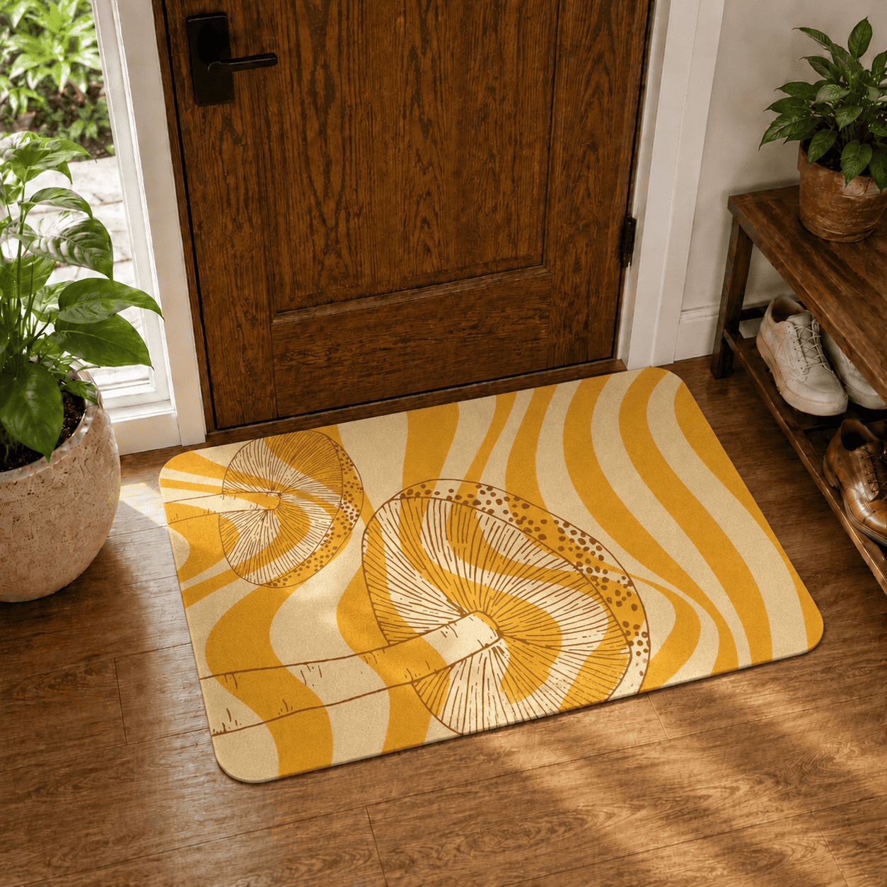 Summer Mushroom Bath Mat Quick Dry Super Absorbent Non Slip Sunny Floral Decor
