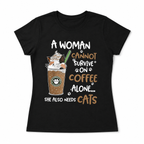 Women Funny Cat Coffee Lover Graphic T-Shirt Cute Kitty Casual Crew Neck Tee