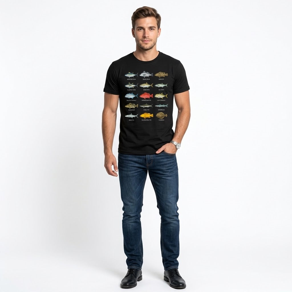 Ocean Fishes Identification T-shirt | 15 Detailed Marine Species