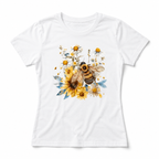 Women's Bee Flower Graphic T-Shirt Yellow Blue Floral Casual Summer Tee Top
