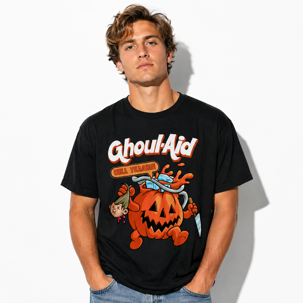 Ghoul Aid Funny Halloween Pumpkin Monster Spooky Horror Graphic Men's T-Shirt