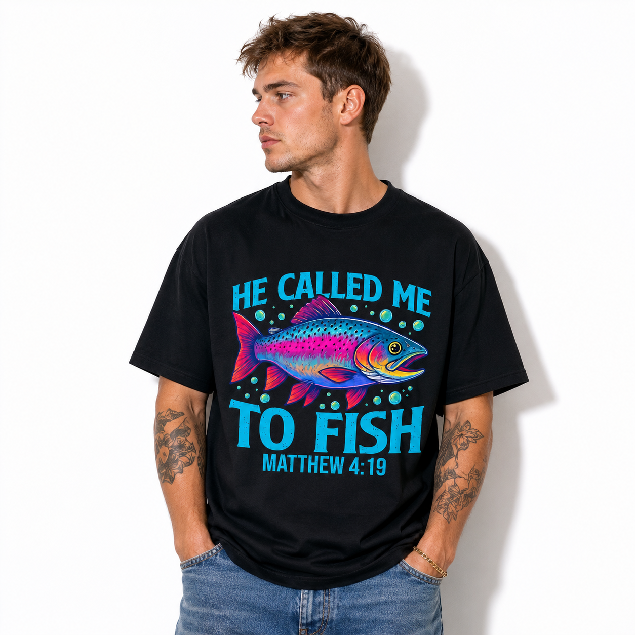 He Called Me to Fish Matthew 4:19 Christian Fishing Graphic T Shirt