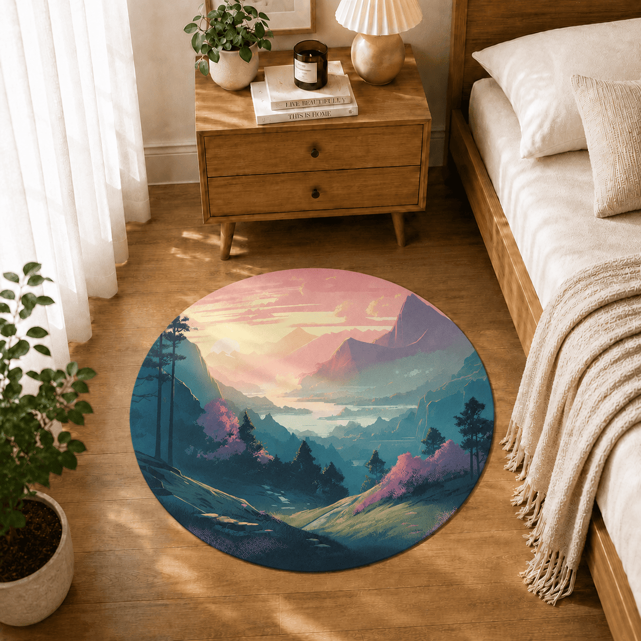 Mountain Floral Floor Mat Quick Dry Super Absorbent Non Slip Serene Valley Decor