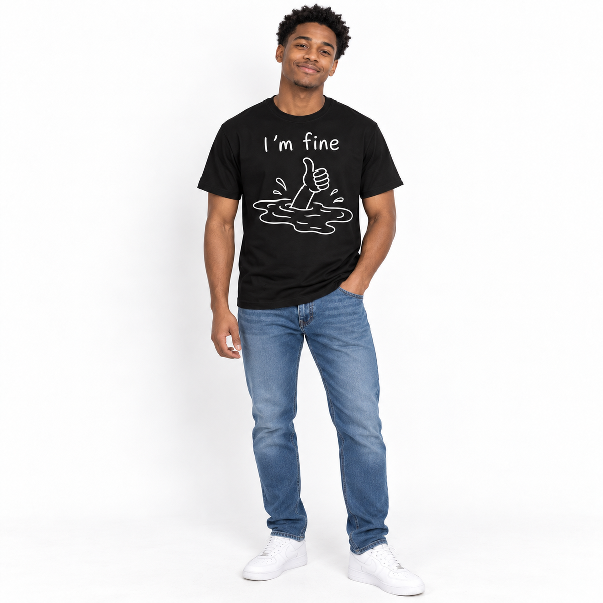 I'm Fine Funny Sinking Hand Dark Humor Men's Graphic T-Shirt