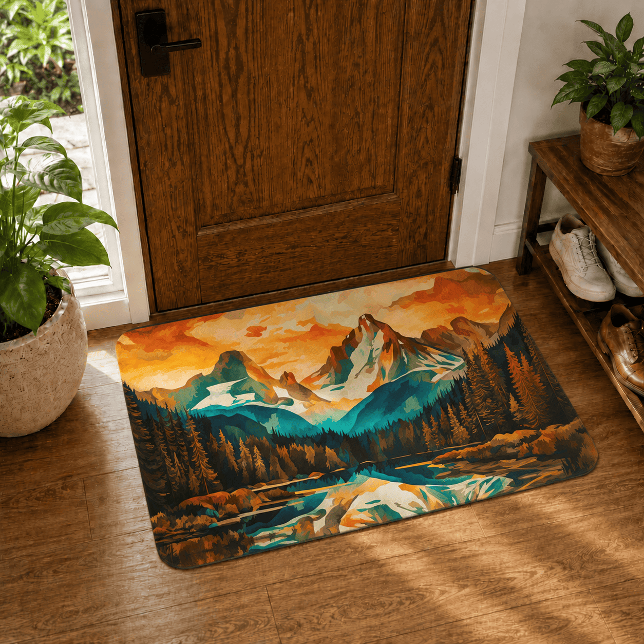Mountain Sunset Door Mat Quick Dry Super Absorbent Non Slip Scenic Landscape