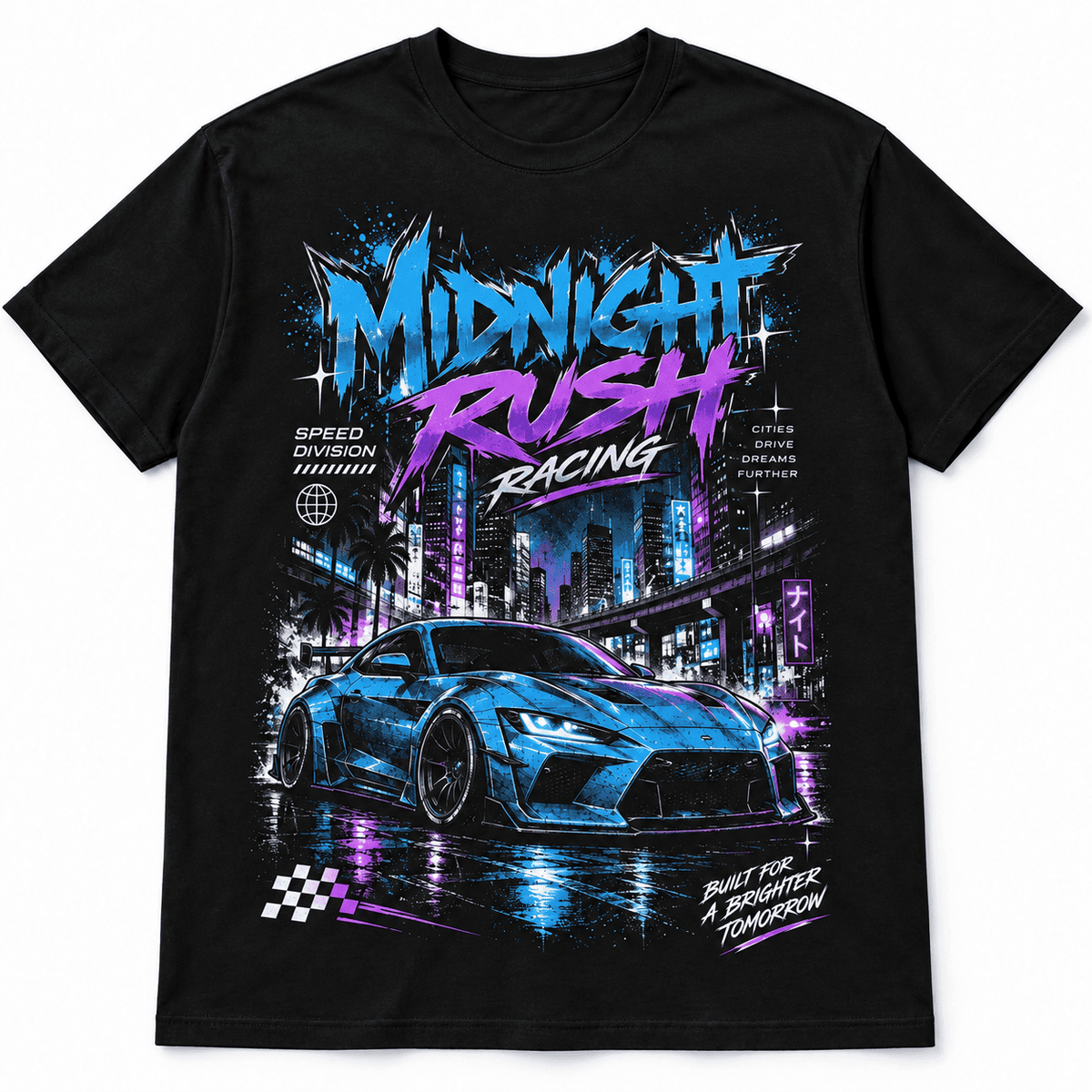 Midnight Rush Racing JDM Night City Car Men's Graphic T-Shirt