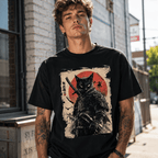 Vintage Japanese Samurai Cat Graphic Unisex T-Shirt Anime Style Warrior Art Tee