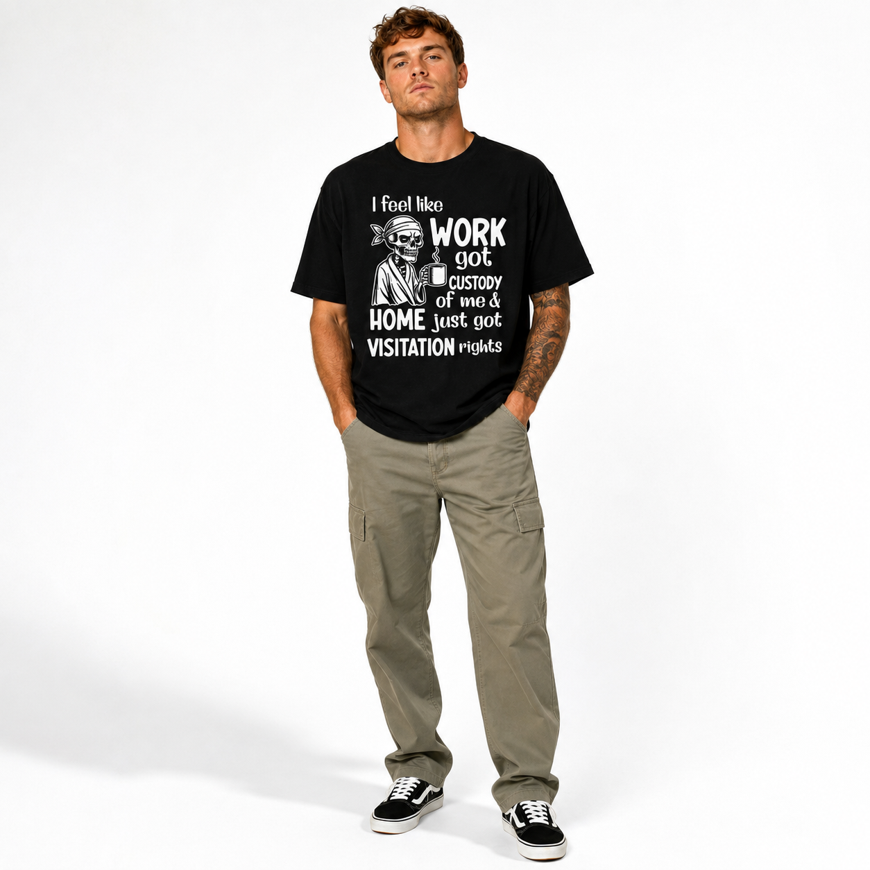 Work Got Custody Home Visitation Rights Funny Skeleton Work Humor Men's T-Shirt