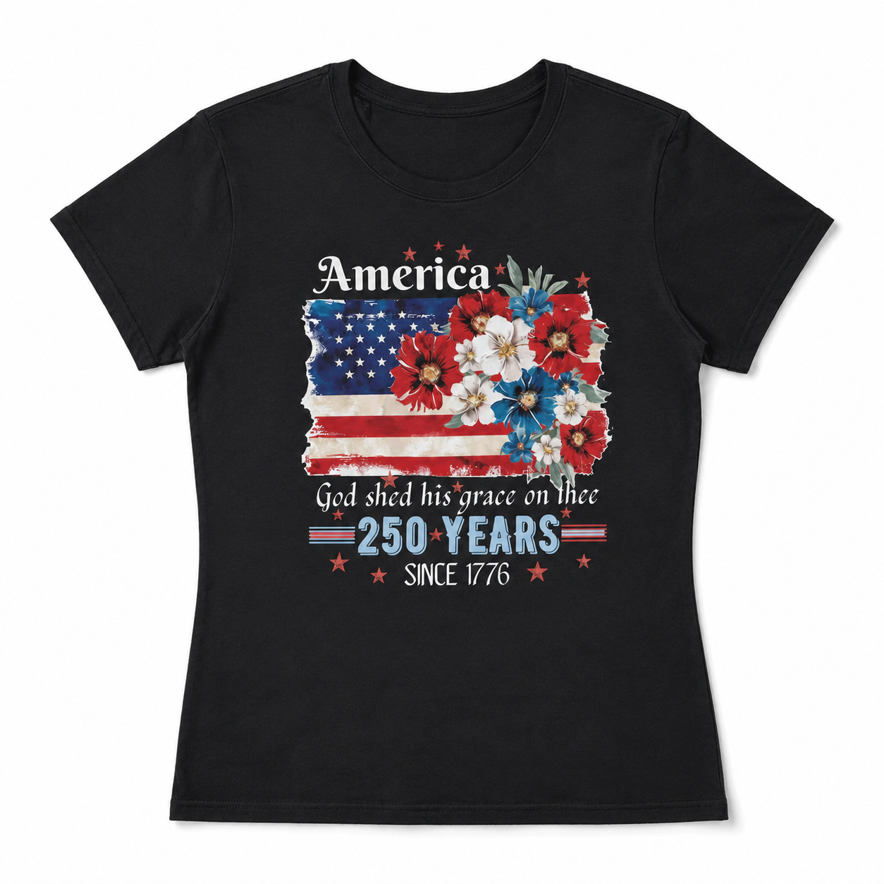 Women's USA 250th Birthday 1776–2026 Floral Butterfly Patriotic T-Shirt