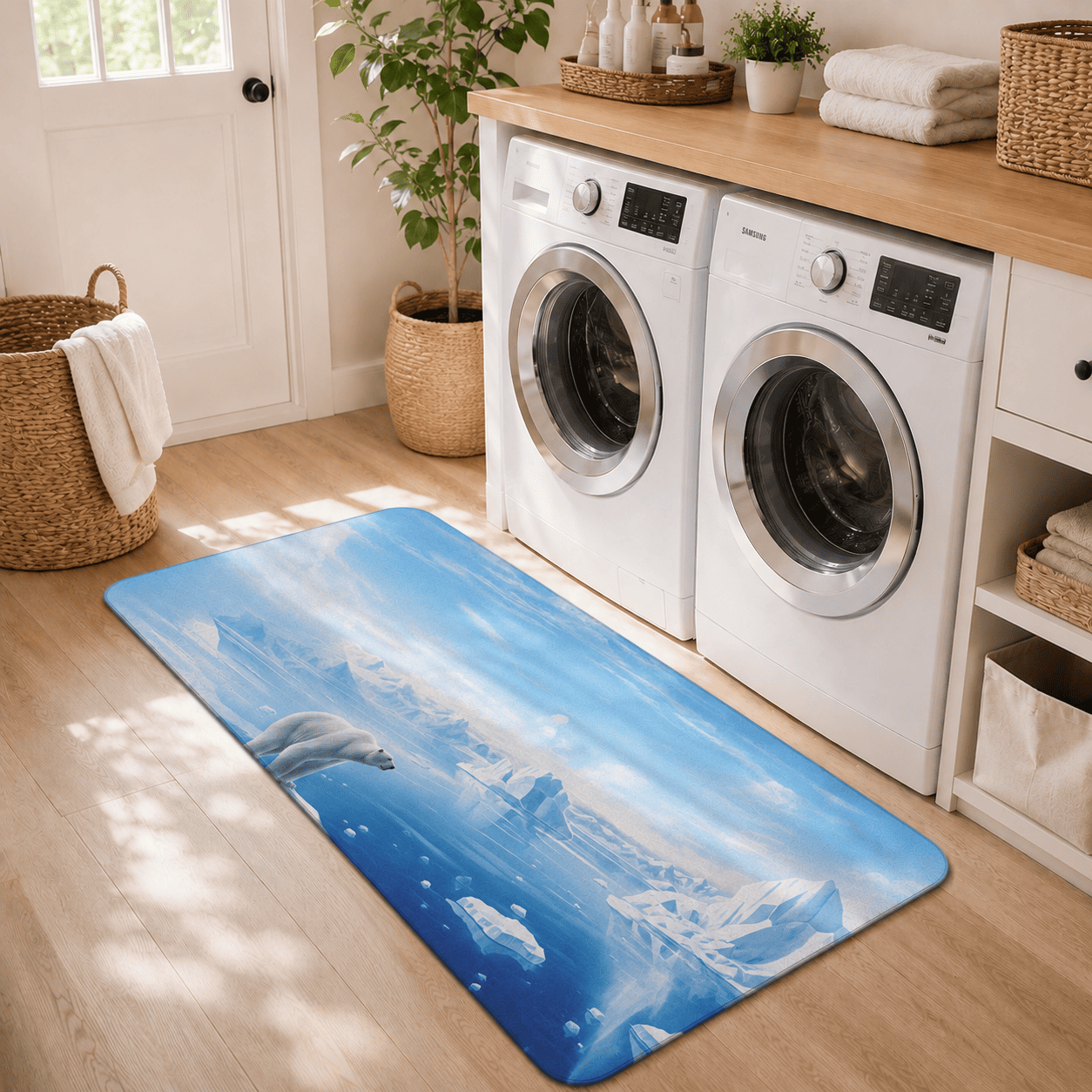 Polar Bear Arctic Floor Mat Quick Dry Super Absorbent Non Slip Winter Decor