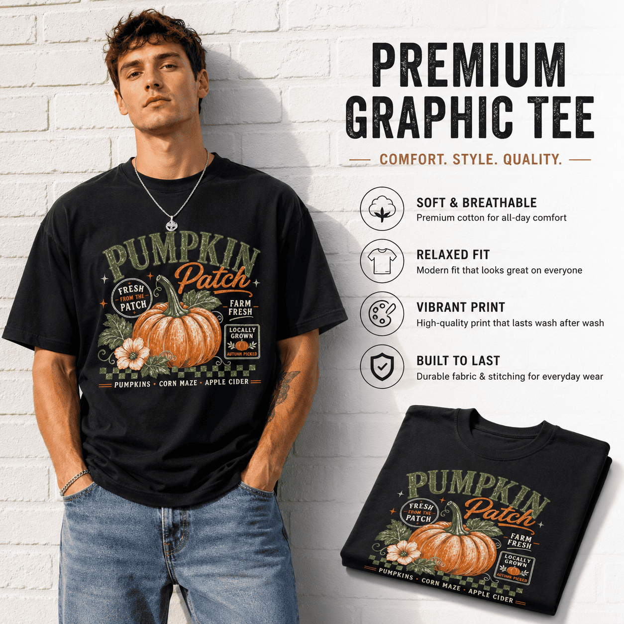 Pumpkin Patch Fall Harvest Farm Fresh Autumn Pumpkin Graphic Men's T-Shirt
