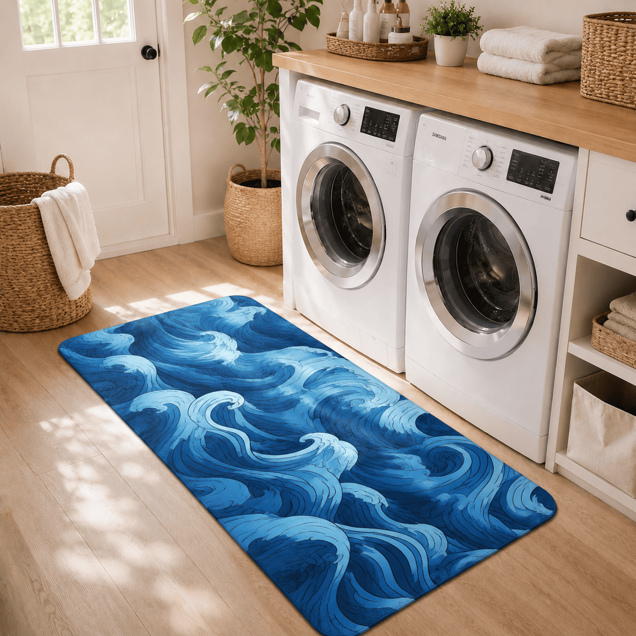 Ocean Waves Floor Mat Quick Dry Super Absorbent Non Slip Coastal Home Decor