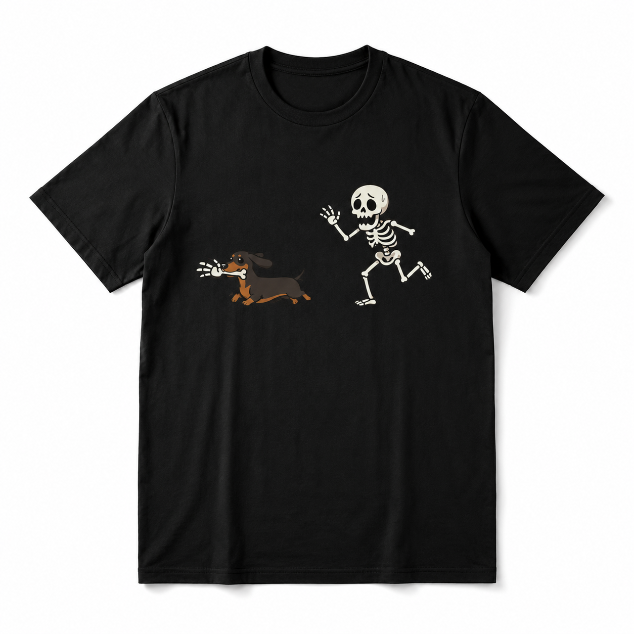 Funny Skeleton Chased by Dachshund Dog Halloween Graphic Men's T-Shirt