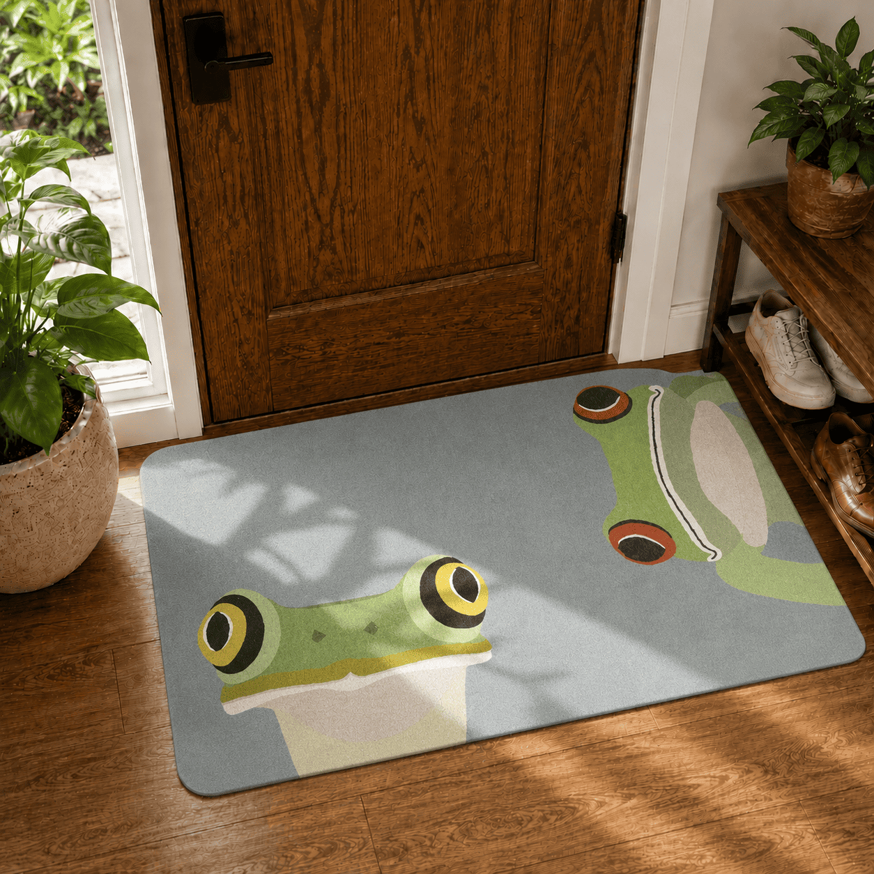 Funny Frogs Door Mat Quick Dry Super Absorbent Non Slip Whimsical Animal Decor
