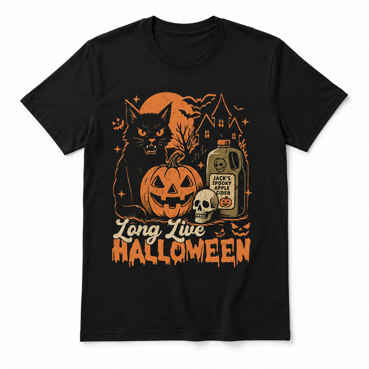 Long Live Halloween Black Cat Pumpkin Spooky Gothic Graphic Men's T-Shirt
