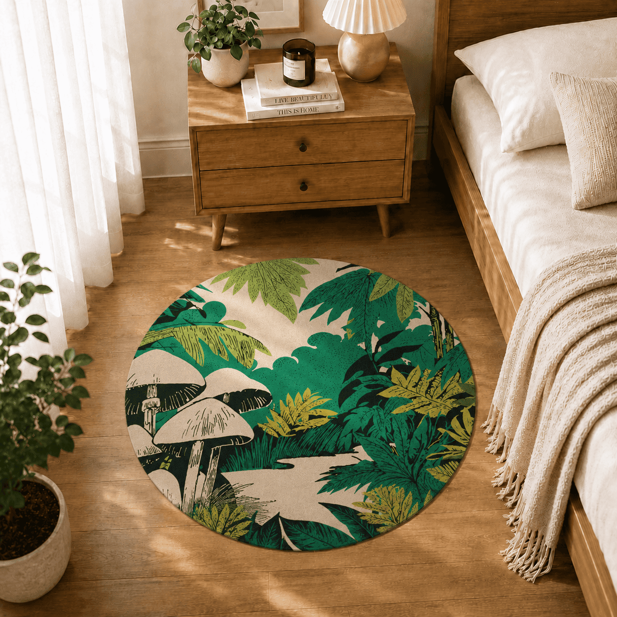 Botanical Mushroom Bath Mat Quick Dry Super Absorbent Non Slip Forest Design