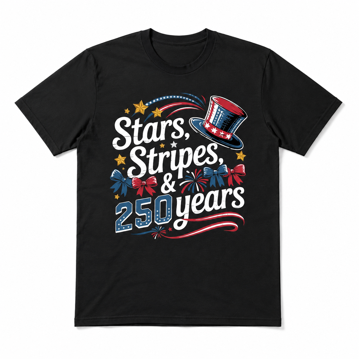 USA 250 Years Semiquincentennial Top Hat Stars Patriotic Men's T-Shirt