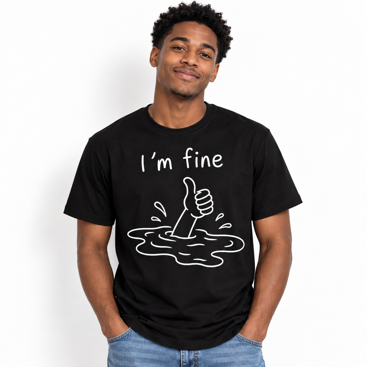 I'm Fine Funny Sinking Hand Dark Humor Men's Graphic T-Shirt
