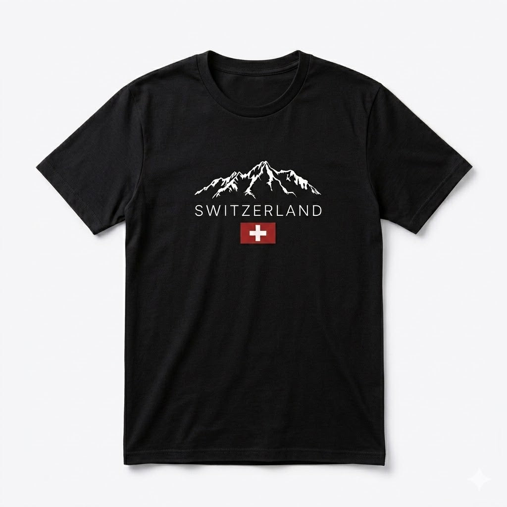 Switzerland Alps Mountain Graphic Vintag T-Shirt Swiss Flag Travel Adventure Tee