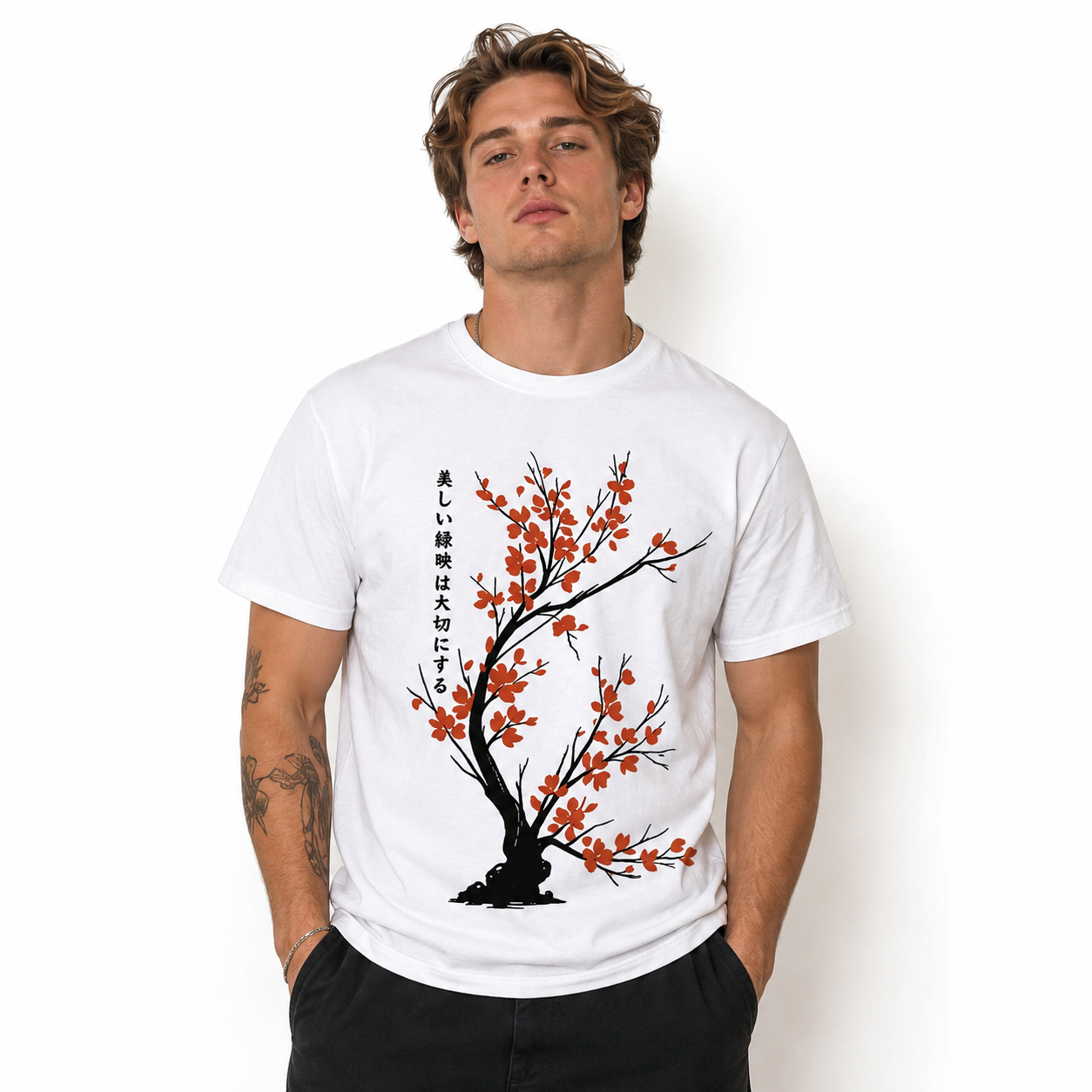 Japanese Cherry Blossom (Sakura) Bonsai Tree Graphic Tee T-Shirt
