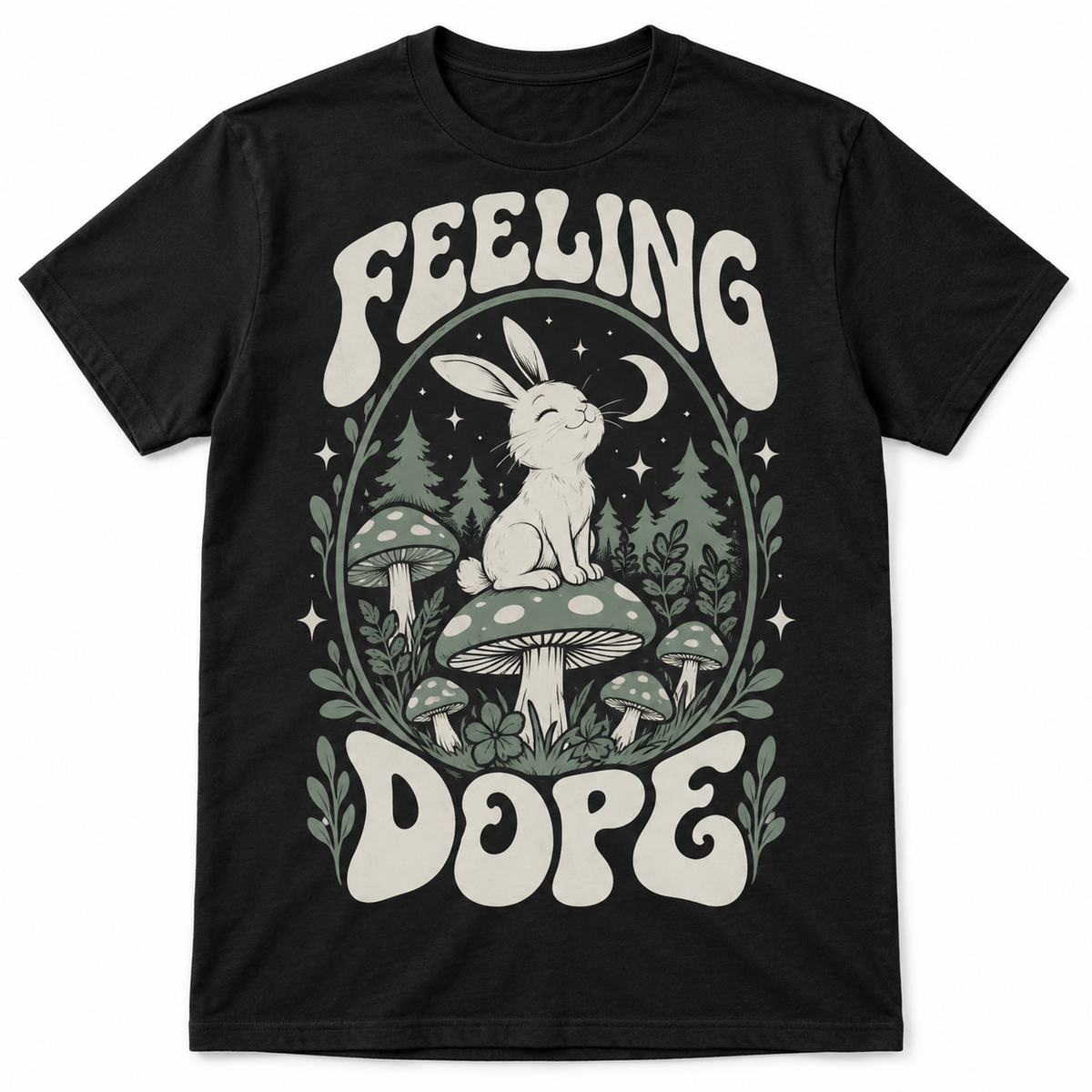 Feeling Dope Retro Rabbit Mushroom Forest Men's Graphic T-Shirt