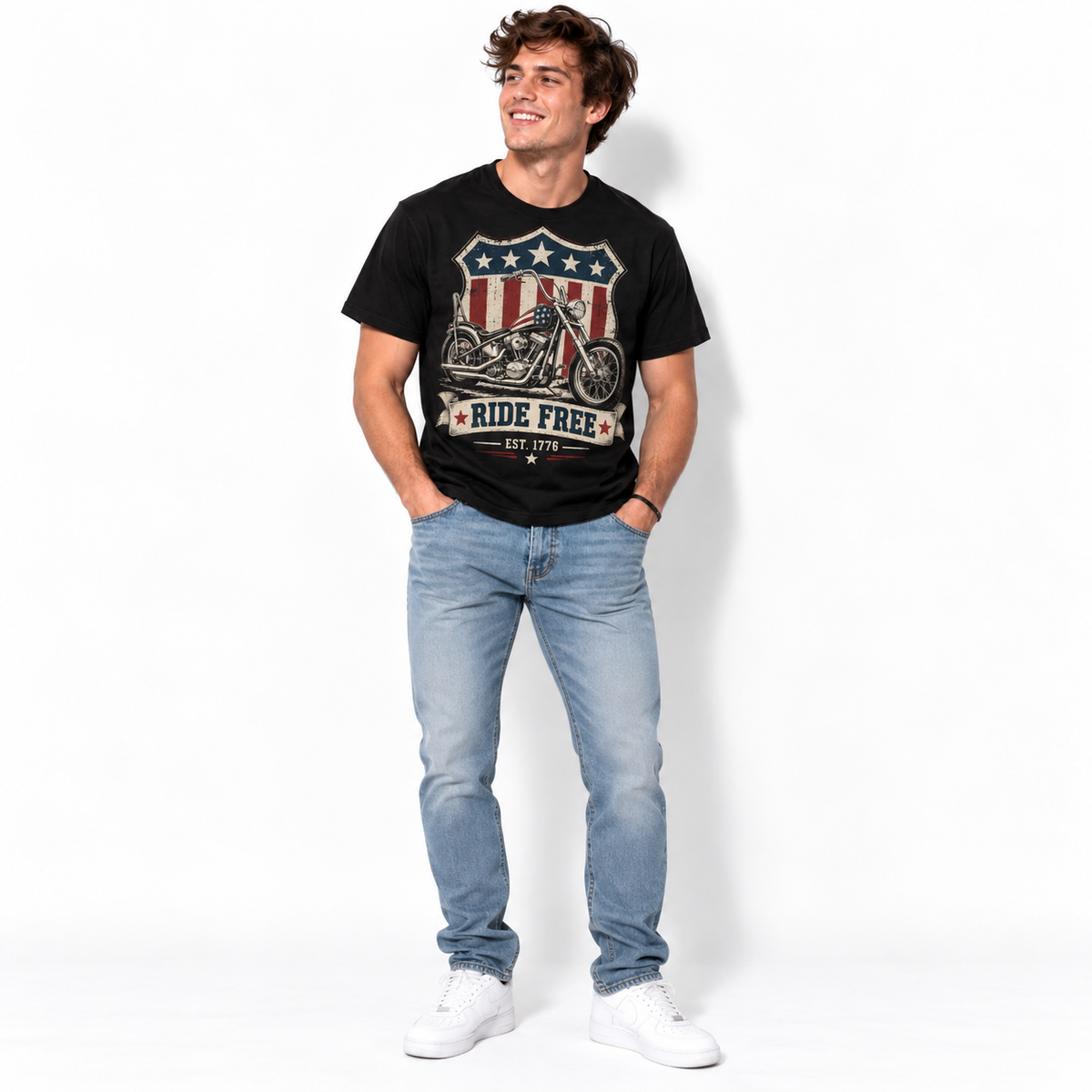 Ride Free 1776 Patriotic Biker Motorcycle Men's Graphic T-Shirt