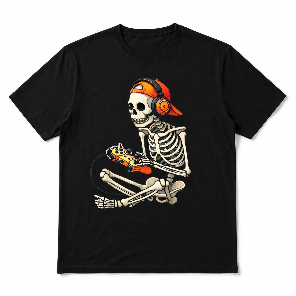 Skeleton Gamer Halloween Gaming Headphones Controller Graphic Men's T-Shirt