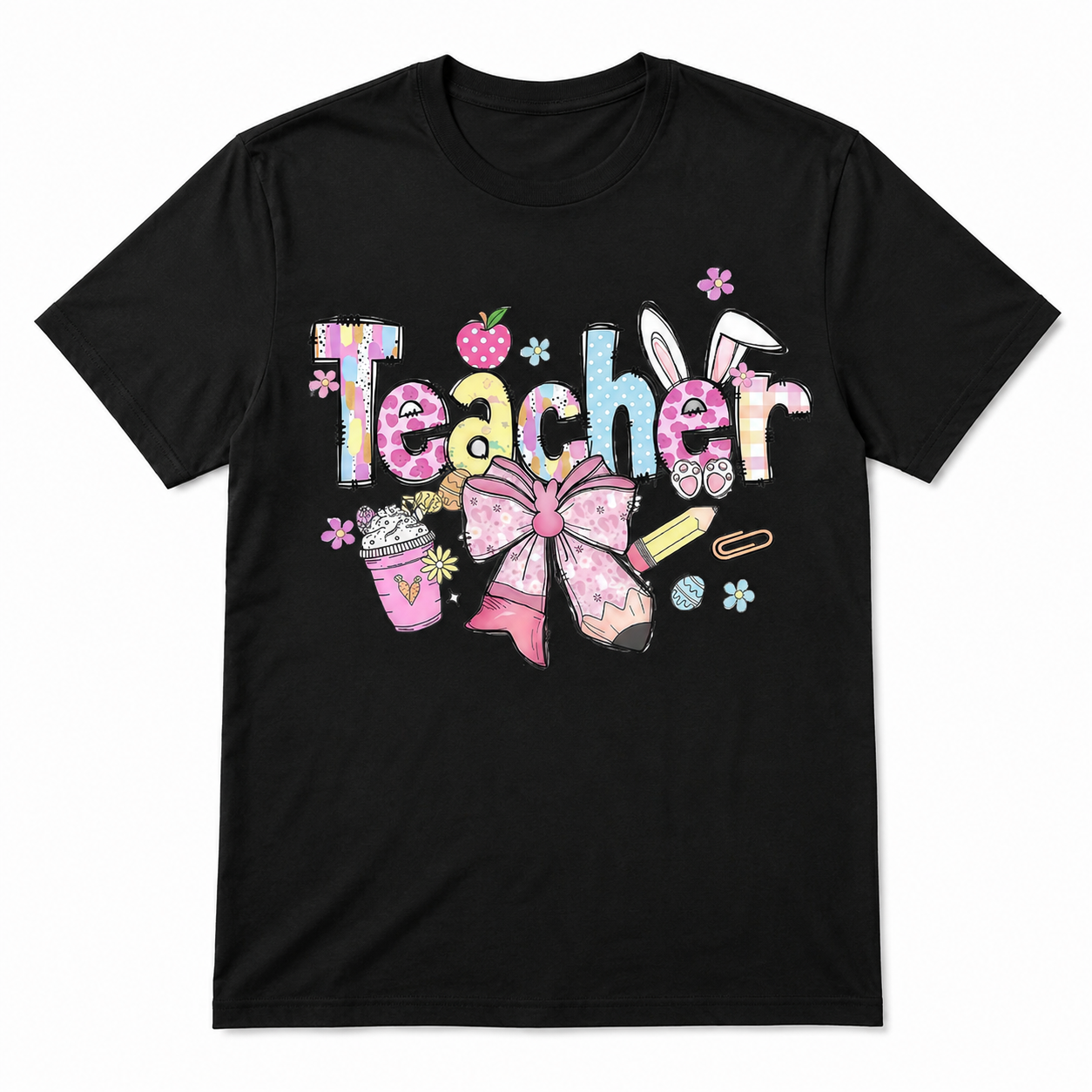 Cute Teacher Graphic T-Shirt Pastel Bow School Tee for Men